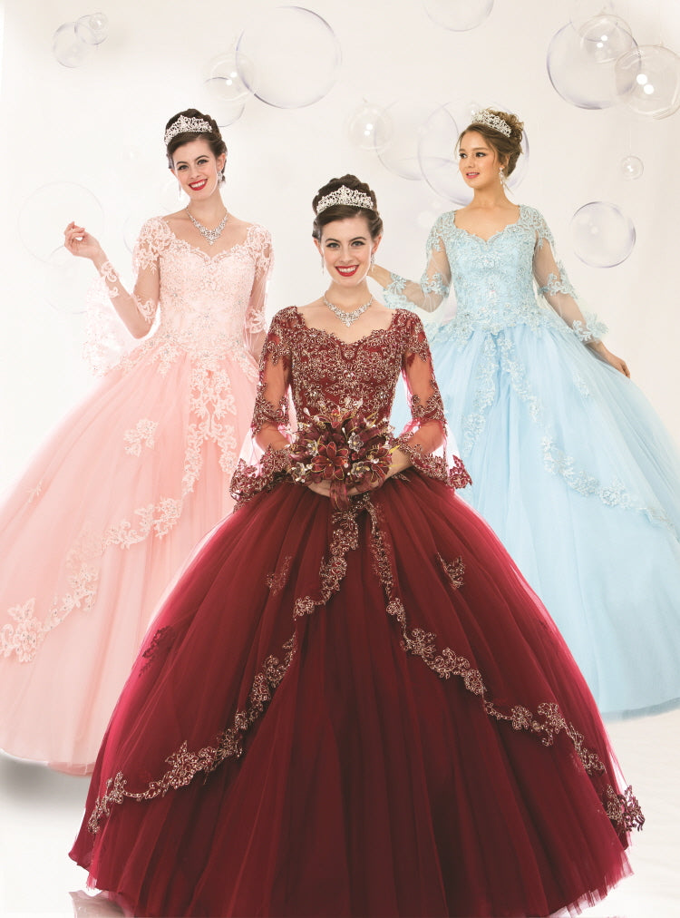 (LIVE 4) Beautiful Quinceanera Dress with Embroidery and Tulle in Pink Red and Blue Colors for Special Occasions