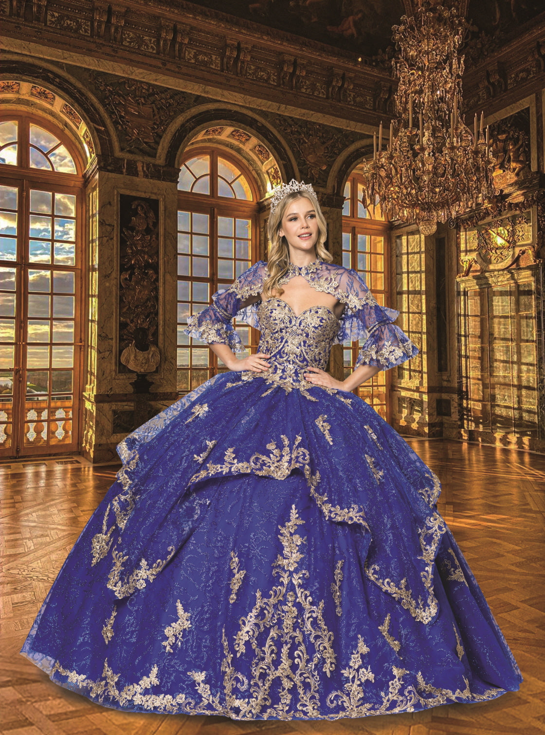Quinceanera Ball Gown Dress ROYAL/GOLD BG/GOLD