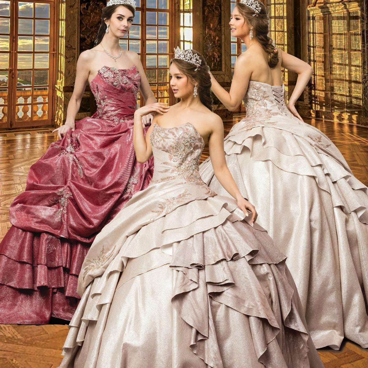 A beautiful gown, off-shoulder, reveals noble air.